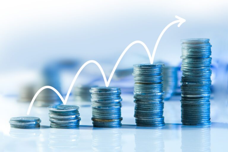 Rows Of Stacked Coins Growing Jumping Up Finance Banking