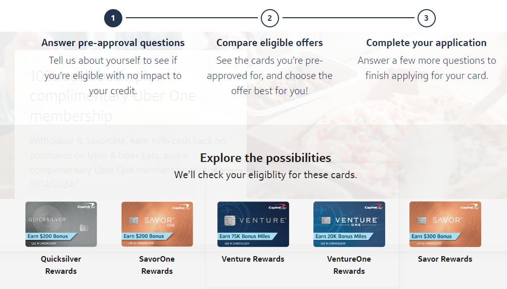 Capital One Savor Preapproval Flow